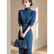 批发韩版冷淡系气质名媛毛衣<b class='q'>连衣裙</b>女装2025秋冬新款时尚高领针织裙子