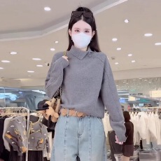 批发韩系设计感<b class='q'>不规则</b>翻领<b class='q'>针织衫</b>毛衣女秋冬新款时尚宽松洋气内搭上衣