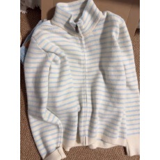 秋冬韩系复古拉链设计感内搭毛衣蓝白条纹撞色针织开衫