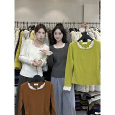 批发2025<b class='q'>秋</b>季新款韩版拼接蕾丝花边潮流毛衣褶皱修身显瘦内搭气质上衣