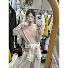 批发2025<b class='q'>秋</b>冬新款亲肤双层木耳边拼接半高领纯色套头百搭宽松毛衫