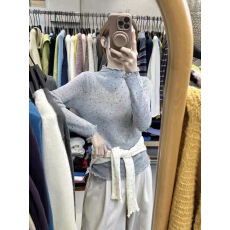 批发小香风内搭波点<b class='q'>针织</b>衫女 秋冬短款修身毛衣打底木耳边长袖上衣