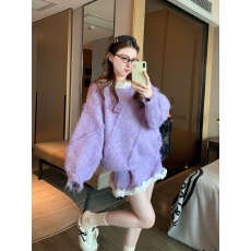 批发紫色花边毛衣套装女2025新款秋冬<b class='q'>高级</b>感韩系慵懒针织半身裙两件套