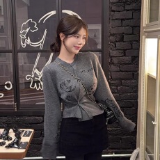 批发东大门<b class='q'>定制</b>新品秋冬针织衫百搭可爱图案<b class='q'>高级</b>上衣