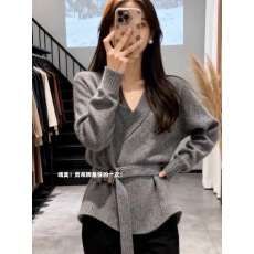 批发韩系穿搭灰色系带针织衫女秋冬新款<b class='q'>高级</b>感小个子修身显瘦打底上衣