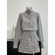 批发设计感高领单排扣<b class='q'>针织</b>衫女冬季新款韩系纯色百搭简约休闲保暖上衣