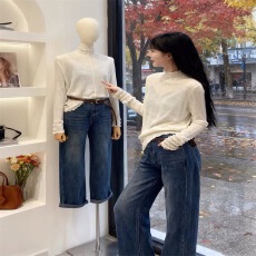 批发木耳边半高领羊毛针织衫女欧洲站2025冬装<b class='q'>新款</b>欧货女装打底小衫潮