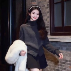 批发慵懒风韩版高领显瘦毛衣女2025秋冬<b class='q'>新款</b>内搭轻熟洋气百搭针织衫女