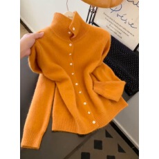 批发今年新款2025秋季新品橘色立领针织<b class='q'>开衫</b>女<b class='q'>长袖</b>高级感软糯毛衣