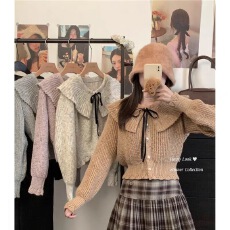 批发圆领<b class='q'>长袖</b>秋装毛衣新款亮丝设计百搭荷叶领设计感简约休闲女装上衣