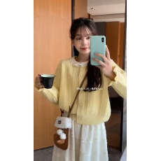 批发蕾丝边花边圆领单排扣针织<b class='q'>衫</b>小香风系列清新甜美外搭韩系开<b class='q'>衫</b>