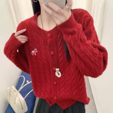 批发韩系麻花小马长袖针织开<b class='q'>衫</b>女秋季新款休闲宽松显瘦百搭圆领外套