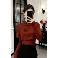 批发小众时尚新中式百搭职场立领<b class='q'>针织</b>衫女2025冬季休闲通勤气质<b class='q'>上衣</b>