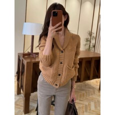 批发韩版翻领镂空长袖针织开衫女秋冬宽松慵懒风软糯毛衣外套休闲上衣