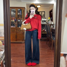 批发圣诞穿搭法式红色毛衣女秋冬季2025新款高级感内搭<b class='q'>打底衫</b>针织上衣