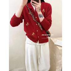 批发冬季新款时尚刺绣马年毛针织<b class='q'>开衫</b>女外套<b class='q'>长袖</b>扣子毛衣<b class='q'>外</b>搭上衣