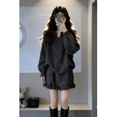 批发韩系甜美慵懒风毛衣套装女2025秋冬新款爆款针织上衣半身裙两件套