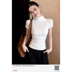 批发美式辣妹<b class='q'>高领</b>扭花短袖针织衫女春夏2026新款修身短款小众<b class='q'>毛衣</b>上衣