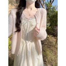 批发甜美风粉色针织<b class='q'>开衫</b>