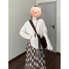 批发白色圆领镂空针织罩衫女春季新款宽松显瘦百搭<b class='q'>长袖</b>羊毛钩花上衣潮