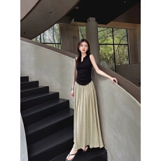 批发夏季无袖U领不规则<b class='q'>针织衫</b>背心上衣褶皱高腰飘逸长款半身裙女