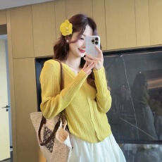 批发2026年春夏季新款欧若风V领<b class='q'>镂空</b>长袖防晒针织<b class='q'>开衫</b>女