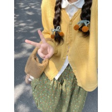 批发黄色毛衣外套女2026春季新款穿搭韩系<b class='q'>镂空</b>针织<b class='q'>开衫</b>加厚小个子上衣