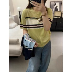 批发2026夏季新款<b class='q'>韩版</b>宽松显瘦百搭条纹短袖针织开衫女休闲上衣竹节麻