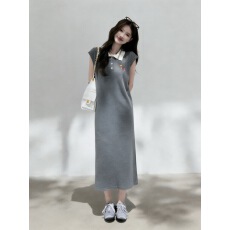 批发夏新款小众设计感宽松休闲显瘦遮肉<b class='q'>中长款</b>polo连衣裙短袖<b class='q'>T</b><b class='q'>恤</b>裙女