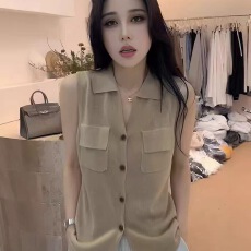 批发大码韩系翻领遮副乳无袖马甲背心女夏季新款胖mm内搭漂亮无袖上衣
