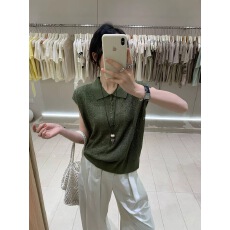 批发老钱风polo领镂空钩花短袖针织衫女2026夏季薄款设计感显瘦上衣潮