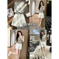 批发韩版简约无袖背心短<b class='q'>裤</b>套<b class='q'>装</b>女夏季高级感修身显瘦两件套休闲风穿搭