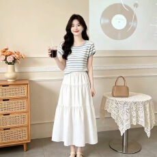 批发微胖轻奢女装夏季新款小众条纹<b class='q'>薄款</b><b class='q'>针织衫</b>短袖