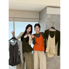 批发韩系挂脖<b class='q'>吊带</b>长袖针织衫女秋冬款修身显瘦气质百搭毛衣