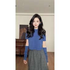 批发休闲风气质减龄袖套短袖毛织上衣