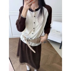 批发早秋新款圆领拼色羊绒开衫女宽松慵懒针织羊毛外套高级感上衣外搭