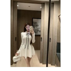 批发luna潞娜12.8新品针织<b class='q'>连衣裙</b>张元英风格少女翻领收腰<b class='q'>蓬蓬裙</b>超短裙