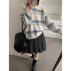 批发韩系条纹毛衣女2026秋季新款时尚<b class='q'>百搭</b>休闲圆领套头内搭针织衫上衣
