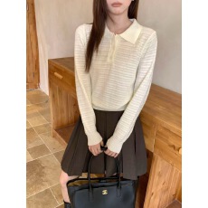 批发新款秋季针织<b class='q'>毛衣</b><b class='q'>女</b>Polo领纯色长袖韩版短款针织衫<b class='q'>女</b>