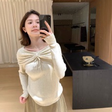 一勺甜Hers日常扭结长袖上衣2026秋季设计感套头毛衣女