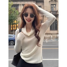 批发法式高级感别致荡领<b class='q'>针织</b><b class='q'>上衣</b>女秋季新款内搭打底衫秋冬设计感小众