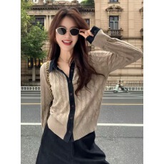 批发大码女装老钱风polo领牛仔针织开衫秋季上衣胖mm宽松<b class='q'>气质</b>毛衣<b class='q'>外套</b>