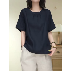 批发大码女装2025夏季新款胖妹妹法式时尚宽松设计感圆领<b class='q'>短袖</b><b class='q'>衬衫</b>上衣