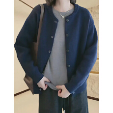 批发藏青色针织开衫毛衣外套女秋季2025新款大码胖MM显瘦宽松休闲上衣