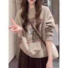 批发美式慵懒风印花圆领<b class='q'>卫衣</b>女秋季新款大码胖mm<b class='q'>宽松</b>显瘦减龄长袖上衣