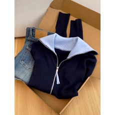 批发时髦洋气减龄撞色<b class='q'>长袖</b>针织衫女秋季<b class='q'>大码</b>微胖MM显瘦高级感别致毛衣