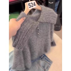 批发<b class='q'>大码</b>韩式休闲风大翻领针织衫女2025秋冬胖MM宽松显瘦<b class='q'>长袖</b>毛衣上衣