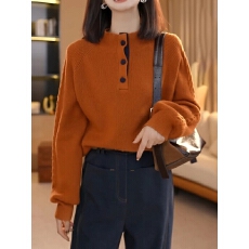 批发橘色半开领<b class='q'>长袖</b>针织衫女秋冬2025年新款<b class='q'>大码</b>胖MM毛衣减龄显瘦上衣