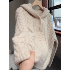 批发白色连帽<b class='q'>长袖</b>针织衫女2025秋冬新款<b class='q'>大码</b>胖MM韩系麻花宽松小众毛衣