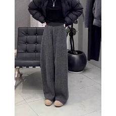 批发欧货高级<b class='q'>宽松</b>毛呢<b class='q'>裤</b>女秋冬大码胖MM加绒加厚松紧腰弯刀休闲阔腿<b class='q'>裤</b>